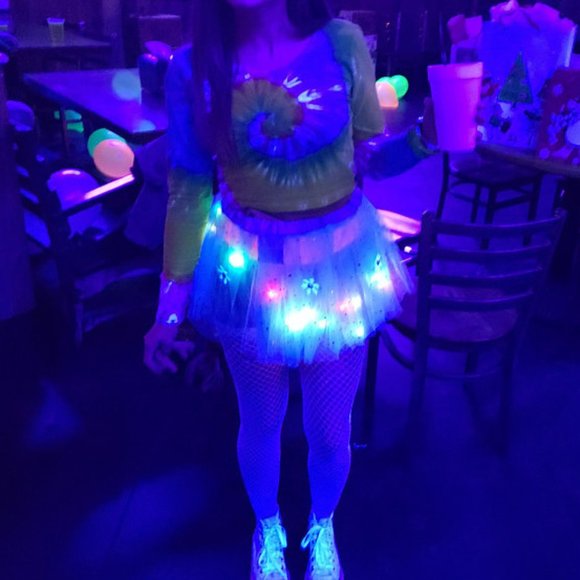 NWOT LED Rainbow Sparkle 4 full layer tutu LED light unicorn hairband wings set - Picture 9 of 11
